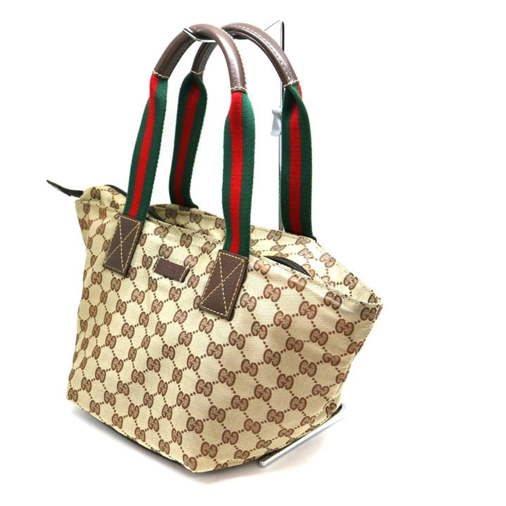 GUCCI Tote Bag Leather Canvas Beige